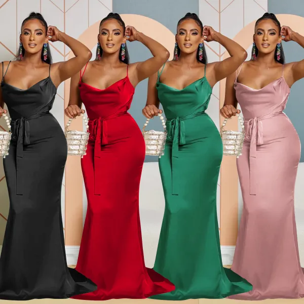 Women's Solid Color Sexy Strap Open Back Long Dress Dress