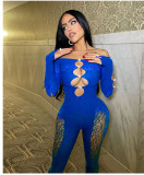 Off shoulder high waisted jumpsuit with tight fitting oversized yoga pants seamless jumpsuit