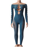 Off shoulder high waisted jumpsuit with tight fitting oversized yoga pants seamless jumpsuit
