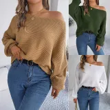 Loose Solid Bat Sleeves Sweater