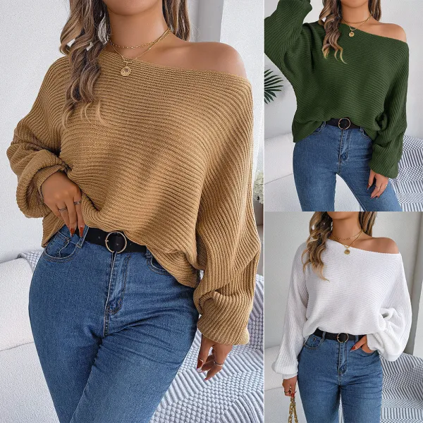 Loose Solid Bat Sleeves Sweater