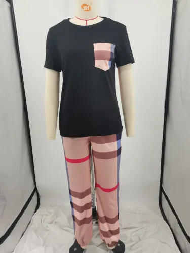Striped plaid printed casual two-piece set