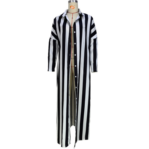 Striped printed button casual long coat