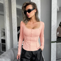 Clear color fashionable long sleeved reverse top