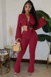 Women's sexy solid color mesh wool knitted lace up two-piece set