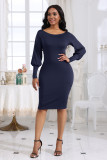 Solid Off Shoulder Long Sleeve Sexy Women's Fashion Style Slim High Waist Hip Lift Dress