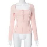 Clear color fashionable long sleeved reverse top