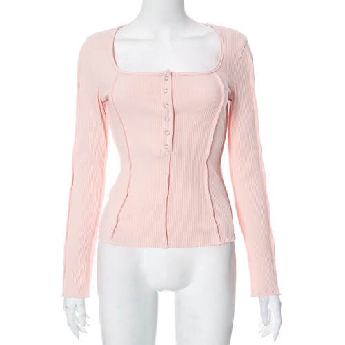 Clear color fashionable long sleeved reverse top