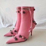 Pointed thin heeled high heeled women's boots with metal buckle high barrel tassel boots short style