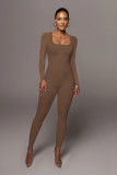 Square neck bubble sleeved long sleeved jumpsuit