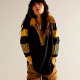 Contrast color patchwork loose and creative outerwear versatile sweater
