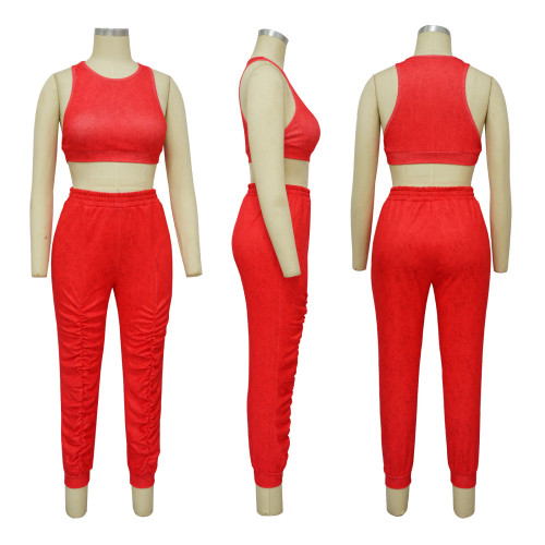 Women's sleeveless solid color sports set casual two-piece set