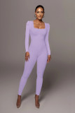 Square neck bubble sleeved long sleeved jumpsuit