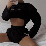Long sleeved pullover top casual short fashion set