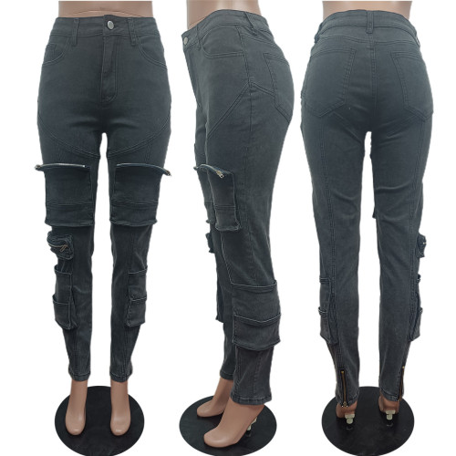 Multi bag pants casual stretch jeans