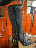 Pointed Thin Heel Ultra High Heel Side Zipper Rivet Water Diamond Hot Diamond Knee Long Boots