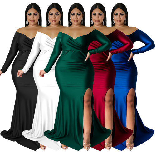 Large Women's Sexy Dress Nightclub V-Neck Gift Dress Solid Split Long Dress