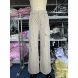 Low rise loose woven pants with multiple pockets for work wear pants