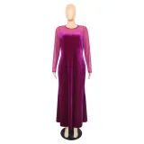 Mesh stitching large swing long sleeved sexy dress