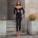 Long sleeved off shoulder hollowed out slim fitting spicy girl jumpsuit