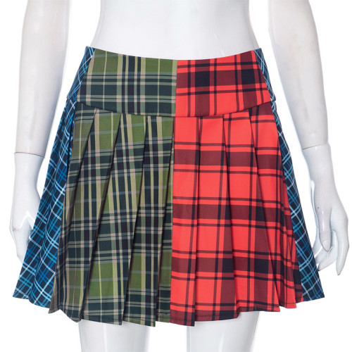 Contrast pleated skirt, half length skirt, short skirt
