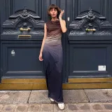 Round neck sleeveless tie dyed mesh long dress