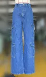 Women's work clothes, organ bags, multiple bags, denim straight pants