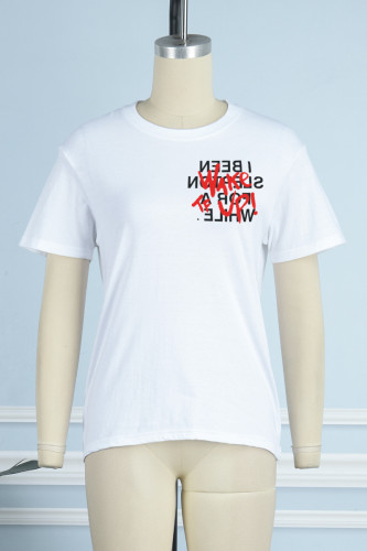 Printed Versatile Loose Short Sleeve Long T-shirt Top