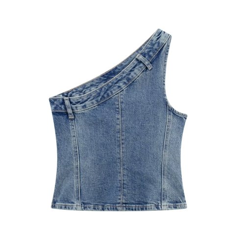 Asymmetric denim top