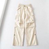 Relaxed wide leg pants with vintage drawstring pleated casual pants
