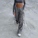 Drawstring hole fashion trend women's work pants