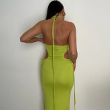 Lace up open back side cut out slim fitting dress