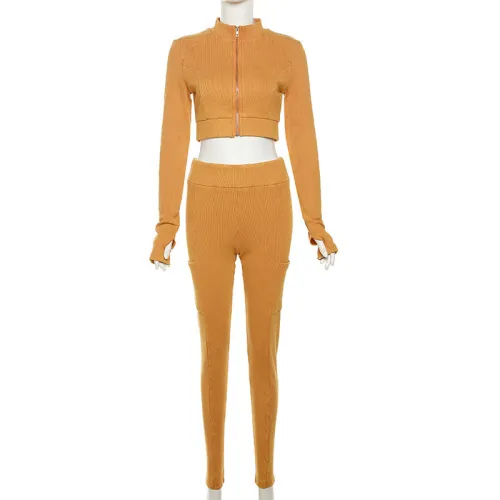 Fashion cardigan slim fitting long sleeved top high waisted tight pants set