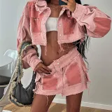 Contrast lapel slim fitting denim cardigan jacket