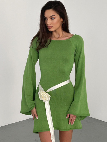 Long sleeved knitted backless sexy dress