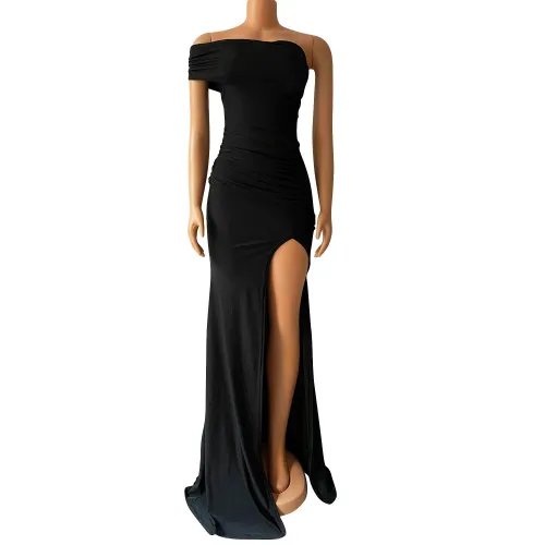 Women's fashion sexy tight fitting pleated large swing dress