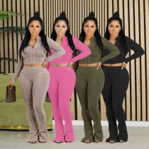 Sexy two-piece European and American navel revealing slim fitting pants set