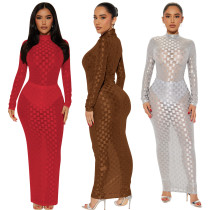 Sexy and fashionable mesh plaid dress