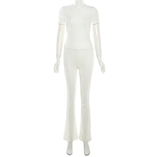 Slim Fit Short Sleeve Top High Waist Casual Pants Set