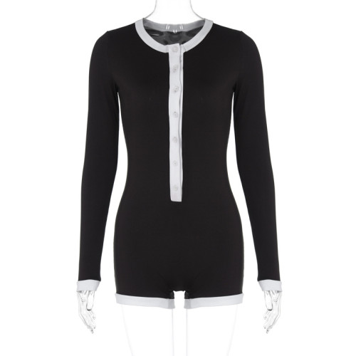 Contrast stitching long sleeved jumpsuit