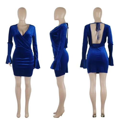 Velvet V-neck backless sexy buttocks wrapped evening dress