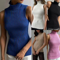 Women's high neckline sleeveless sweater with a bottom layer, slim fitting women's top