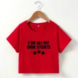 Letter printed short sleeved T-shirt with exposed navel