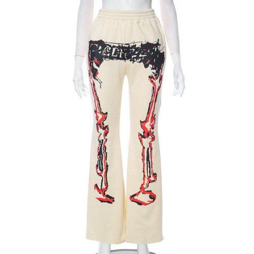 Positioning printed pocket wide leg pants casual pants