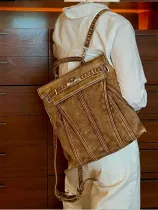 Retro washed denim large capacity backpack