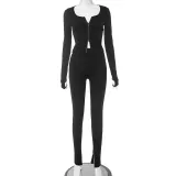 Cardigan double zippered long sleeved top and pants casual set