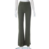 Solid color versatile wide pit stripe casual pants wide leg pants