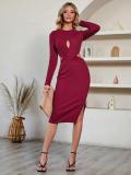 Casual solid color waist cut out dress