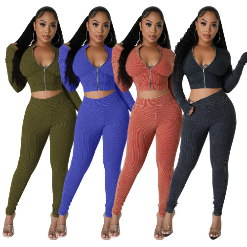 Women's Zipper Top Line Splicing Slim Fit Two Piece Set