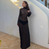 Fashionable Perspective Mesh Skirt Sexy Hollow Lace Dress